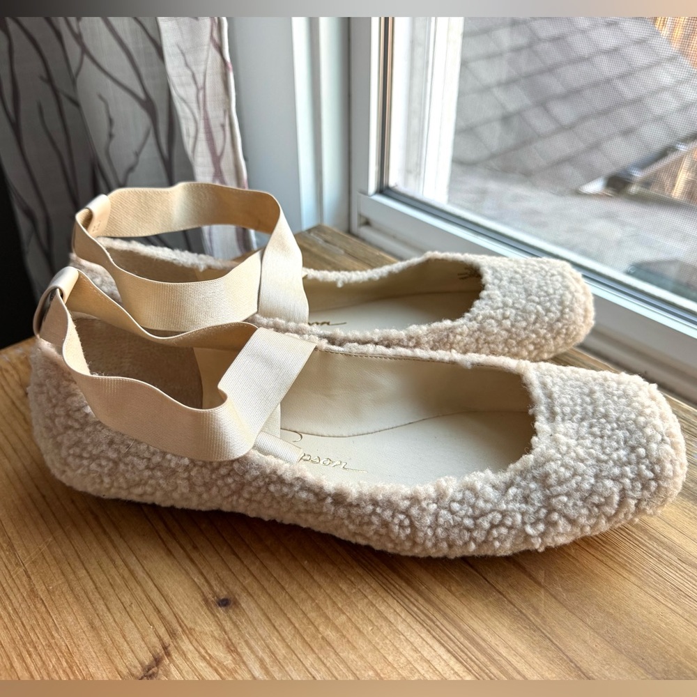 Jessica Simpson Sherpa Ballet Flats Wrap Ivory Cozy Shoes 10 Fairycore Boho